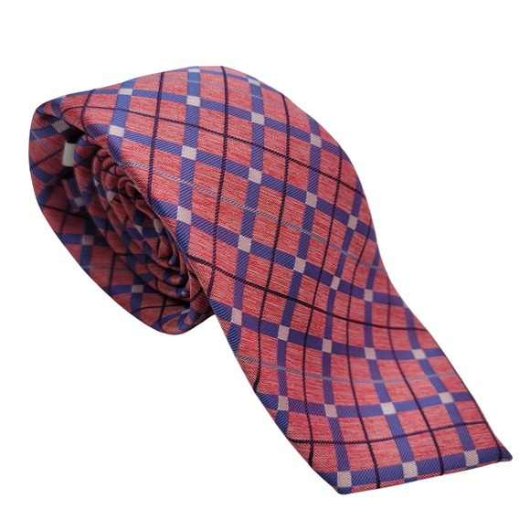 Perry Ellis Other - Perry Ellis Portfolio Red Purple Plaid Mens Necktie 100% Polyester